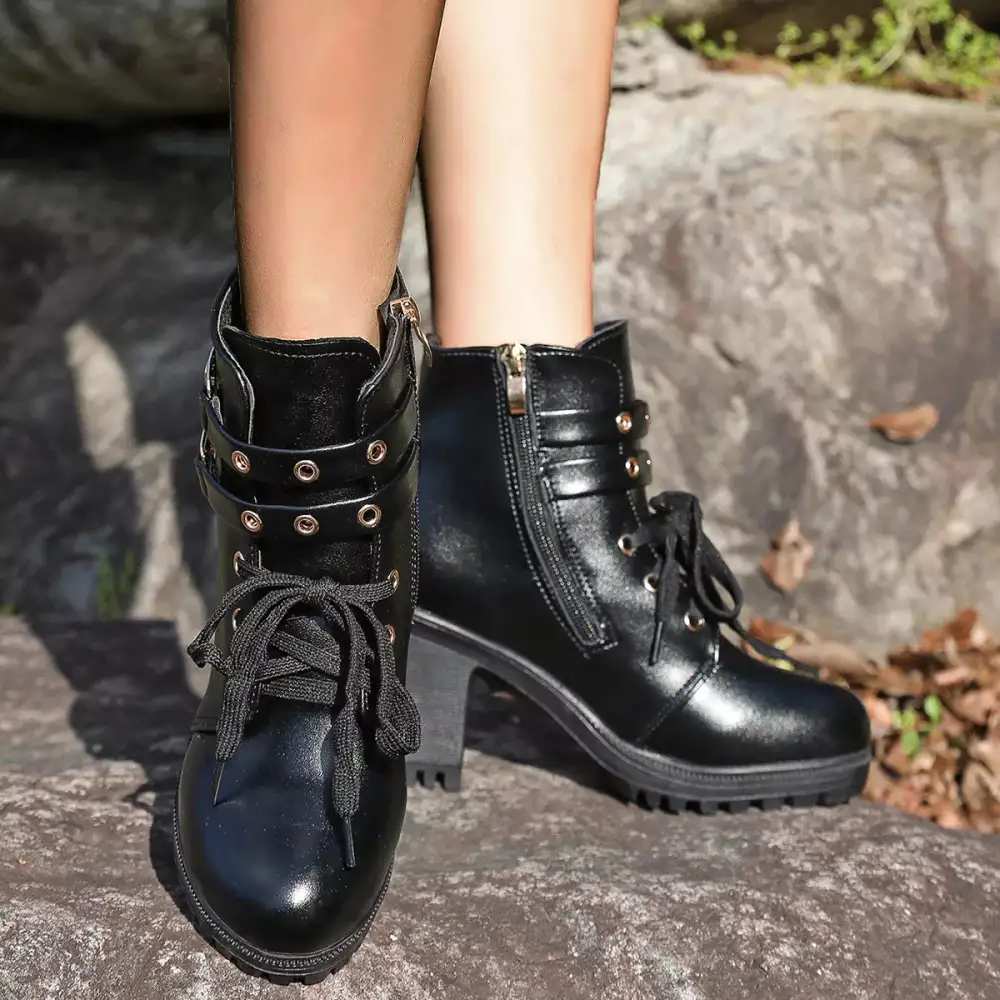 Classic Lace-Up Block Heel Boots