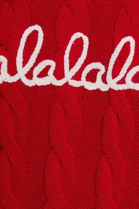 'Falalalala' Mock Neck Pullover Cable Knit Christmas Sweater