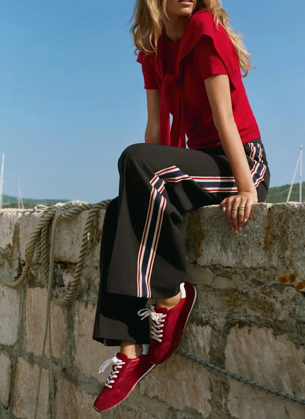 Casual Style Navy Side Stripe Trousers