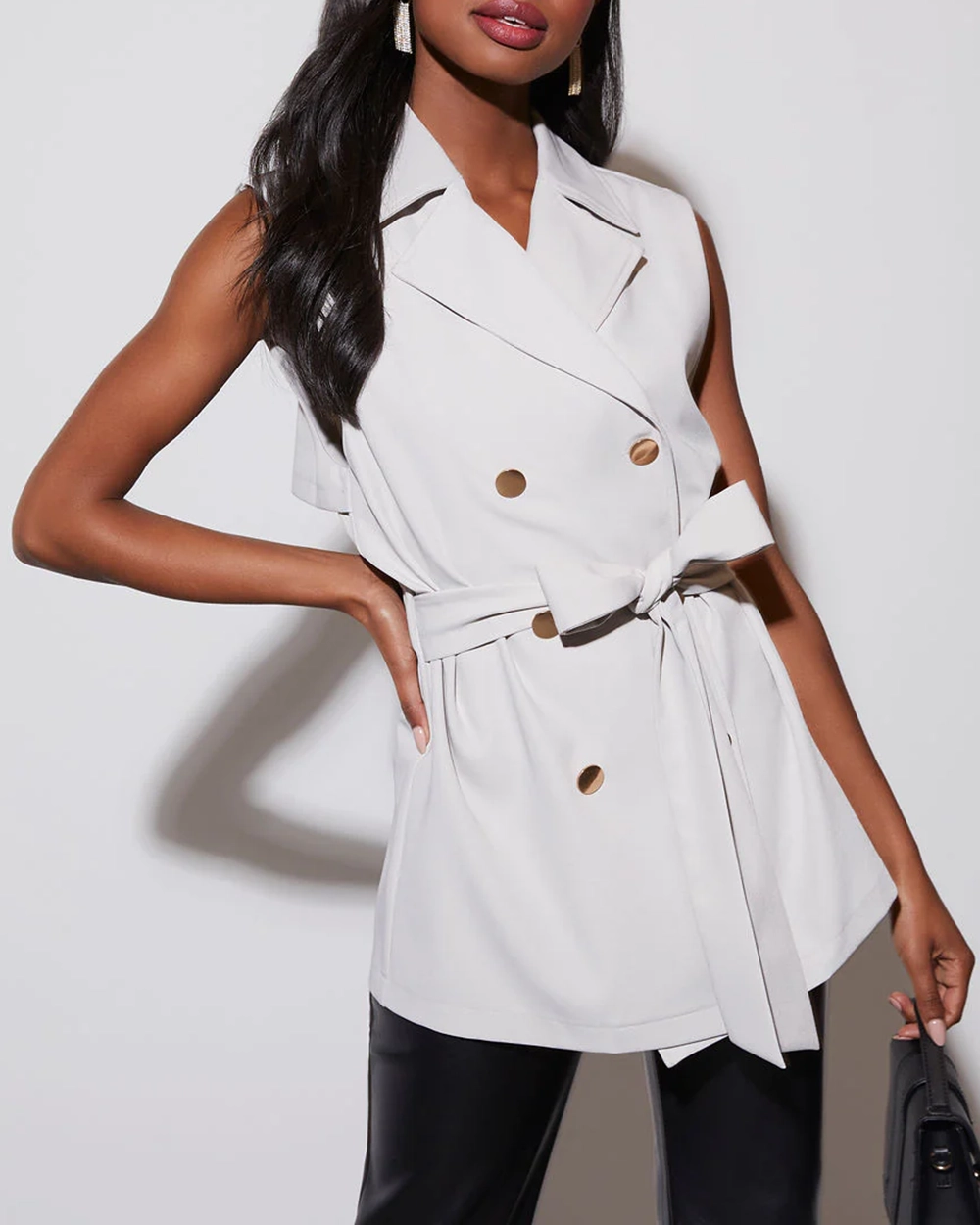 Stylish Solid Color Bolton Sleeveless Blazer