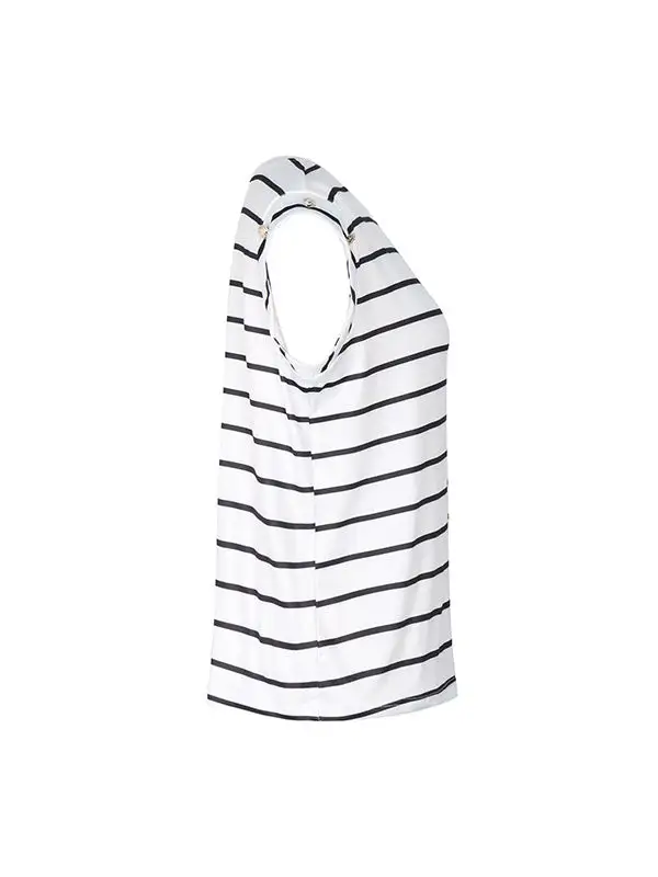 Relaxed Short Sleeve Panel Detail Stripe Round Neck T-Shirt
