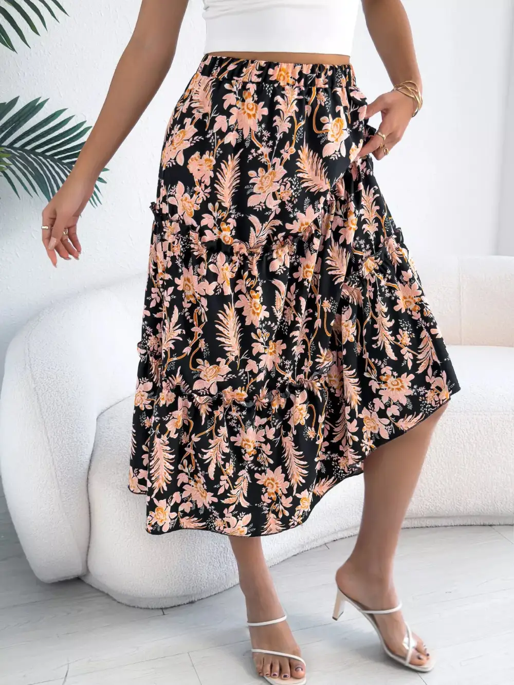Everyday Ruffle Floral Midi Skirt