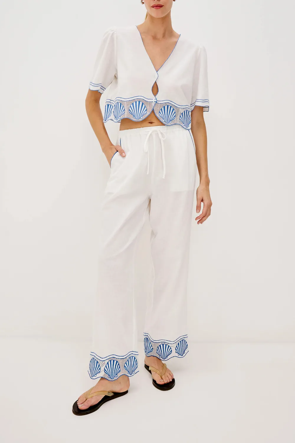Shell-Patterned Loose Trousers