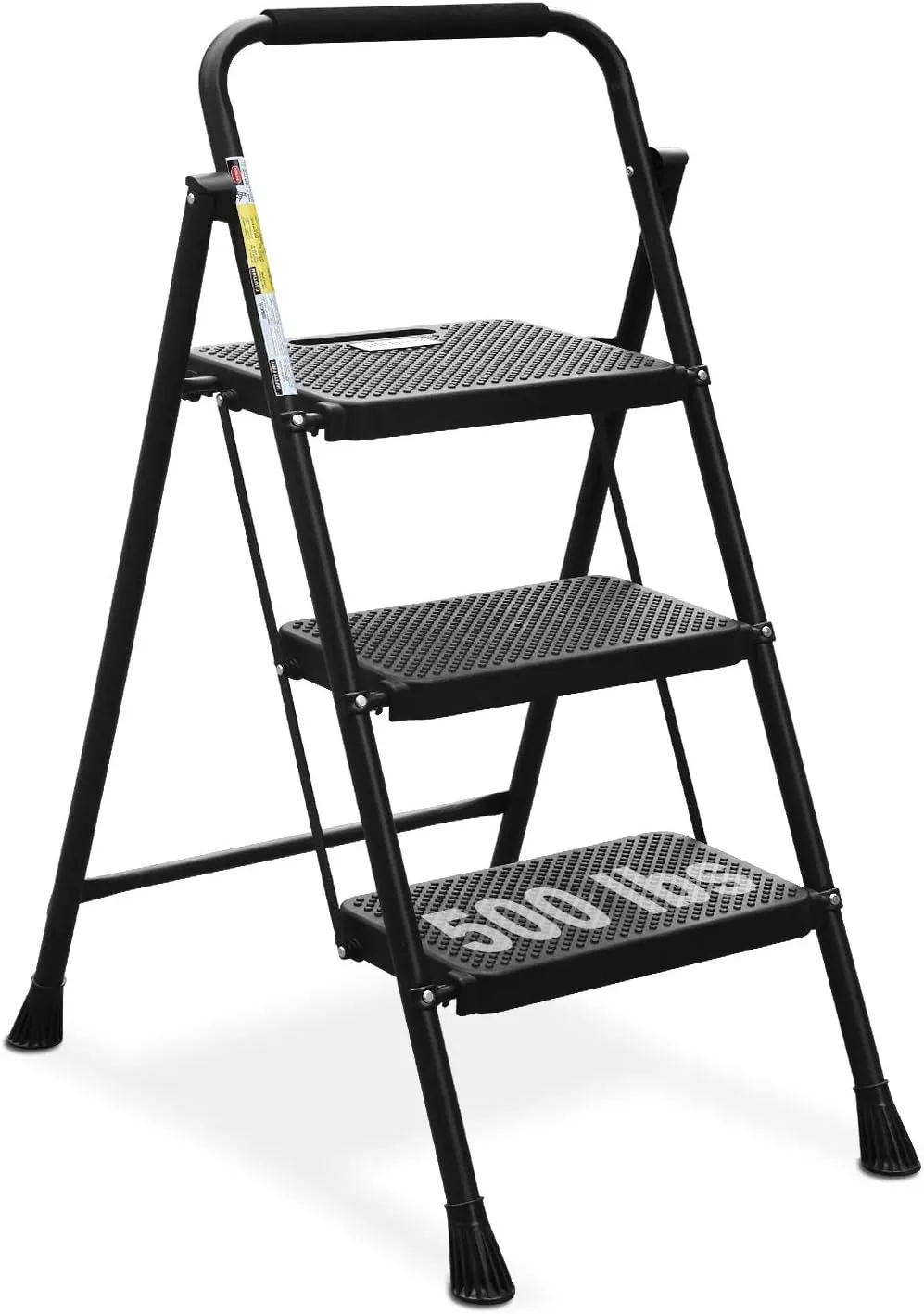 3 Step Ladder, Folding Step Stool with Wide Anti-Slip Pedal, 500lbs Sturdy Steel Ladder, Convenient Handgrip, Lightweight, Portable Steel Step Stool, Black