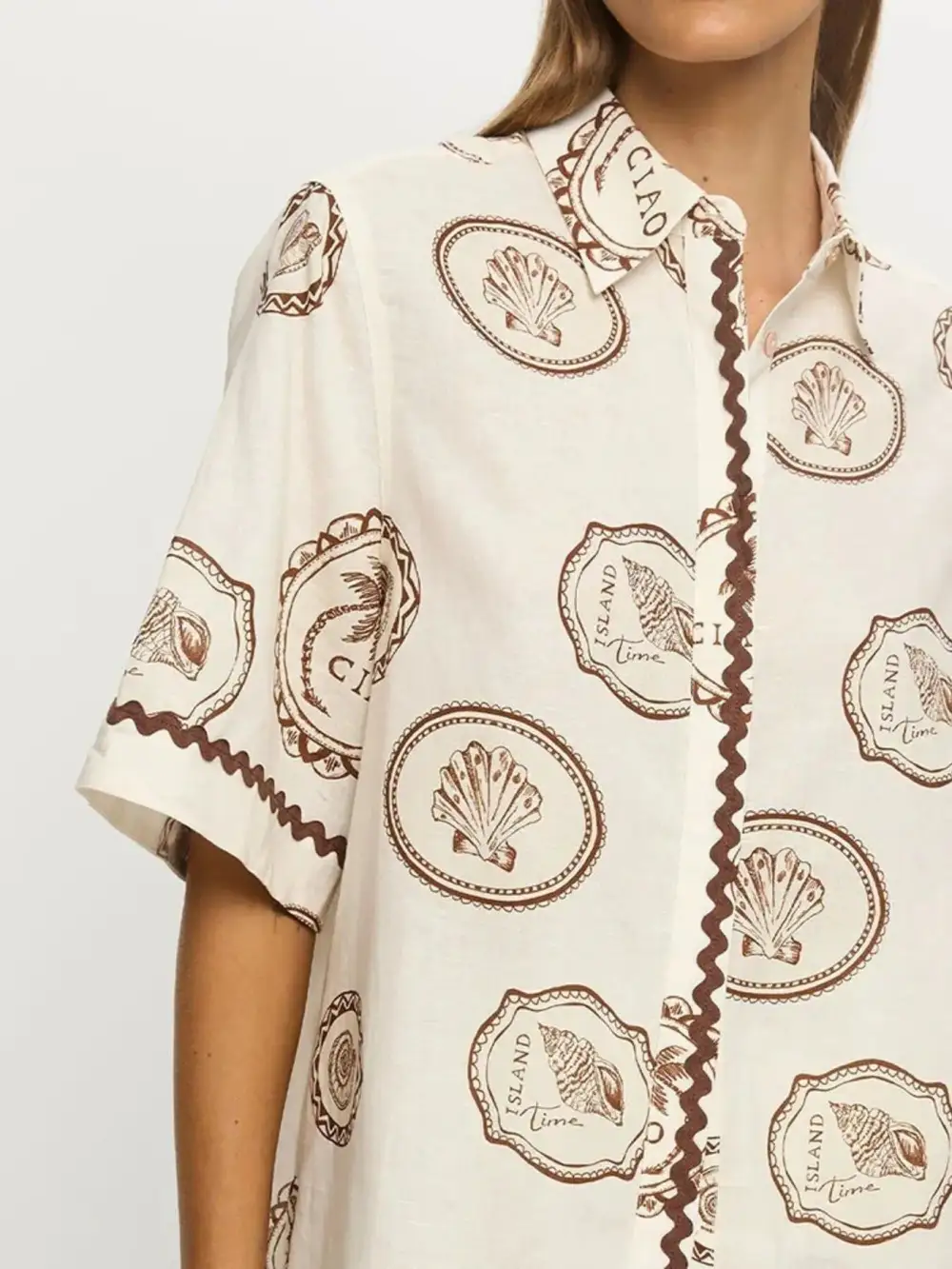 Fluid Button Front Printed Detail Coordinated Set