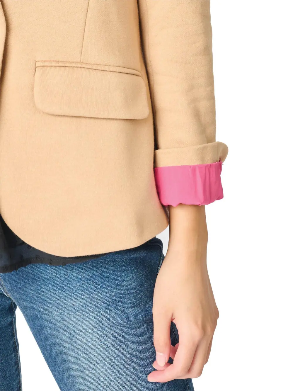 Inverted Notch Collar Cotton Blend Knit Blazer