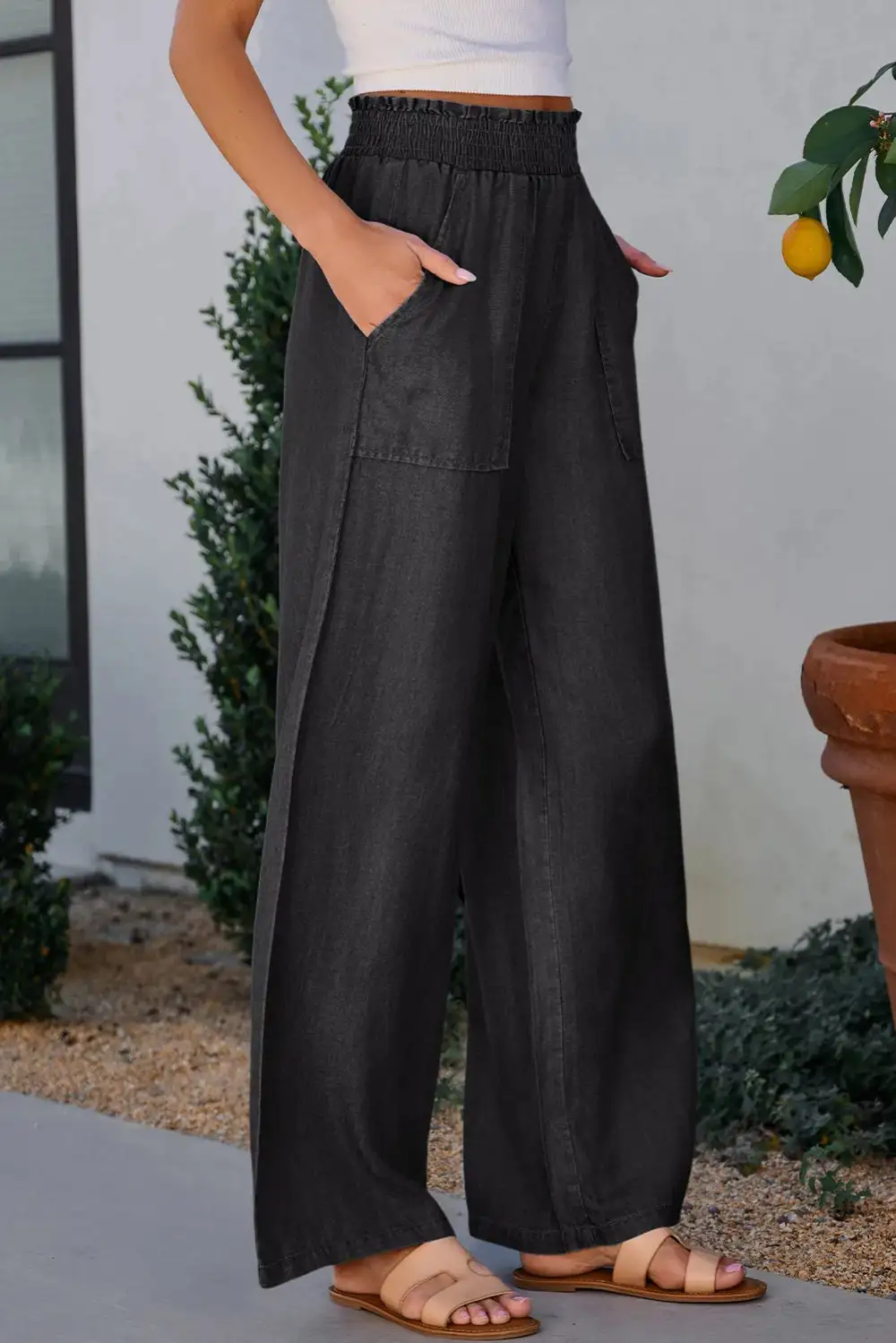 Wide Leg High Waist Side Pockets Jeans