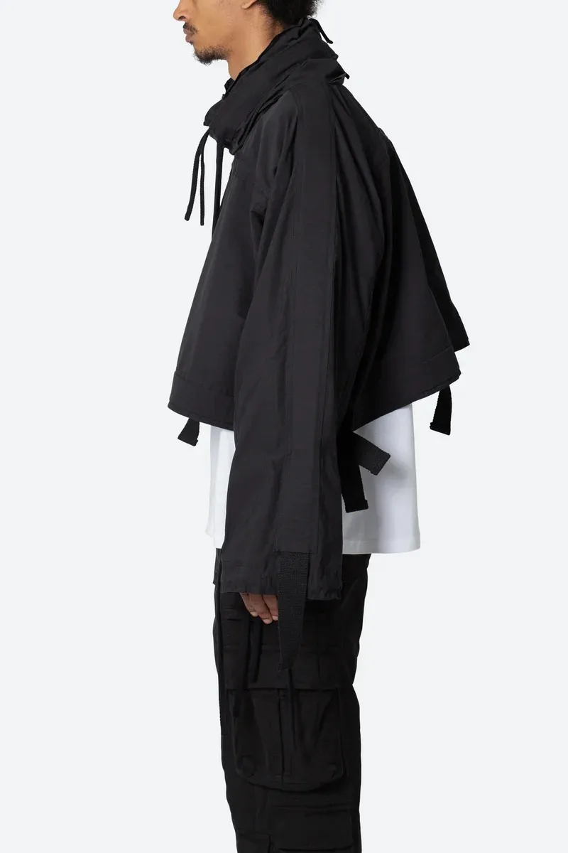 JET BLACK CROP STYLE HOODED JACKET