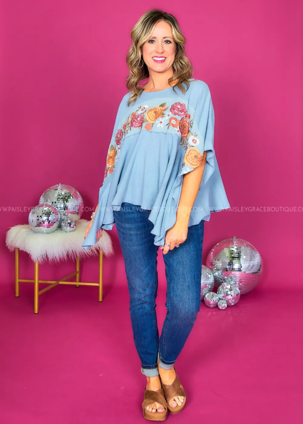 Boho Chic Top - Dusty Blue