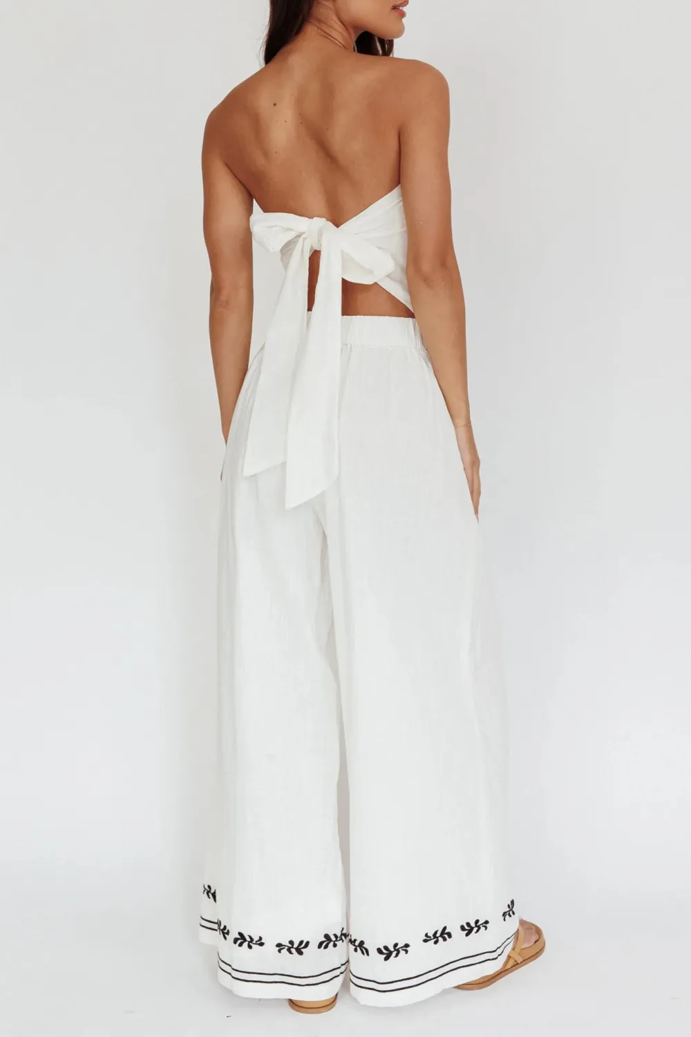 Art Print Embroidered Wide-Leg Track Pants