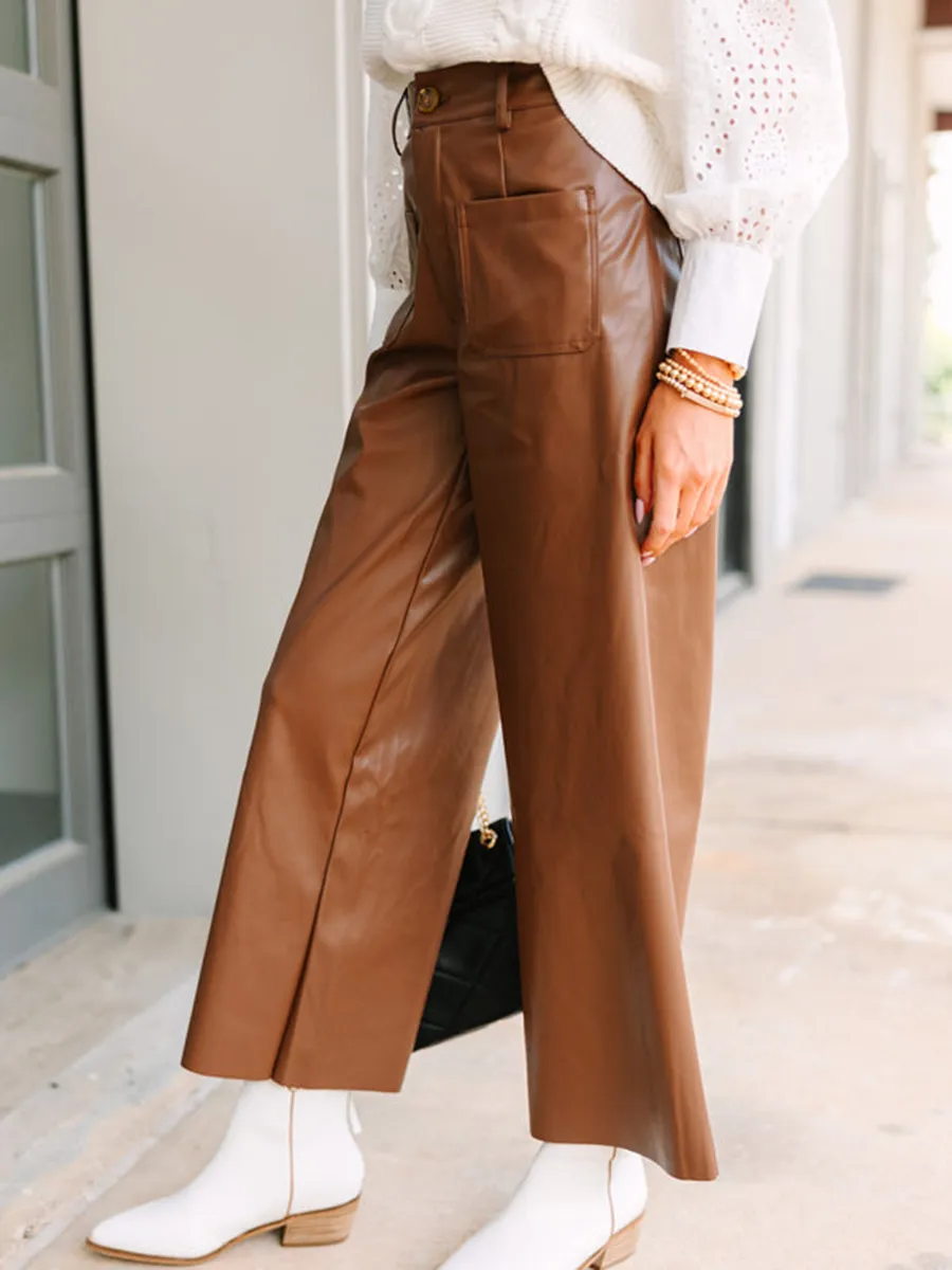 Brown Faux Leather Pants