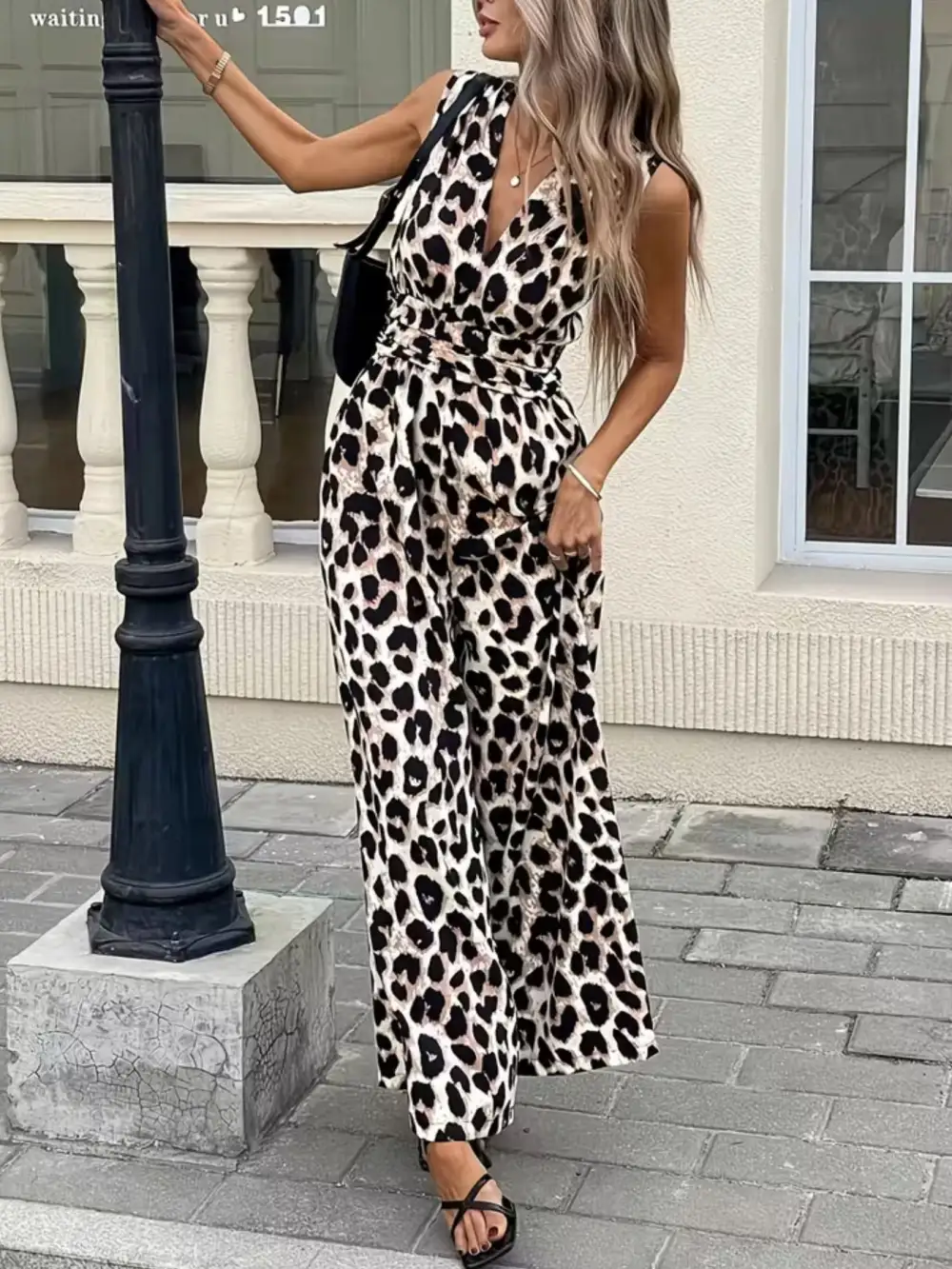 Leopard Print Wide Leg Jumpsuit