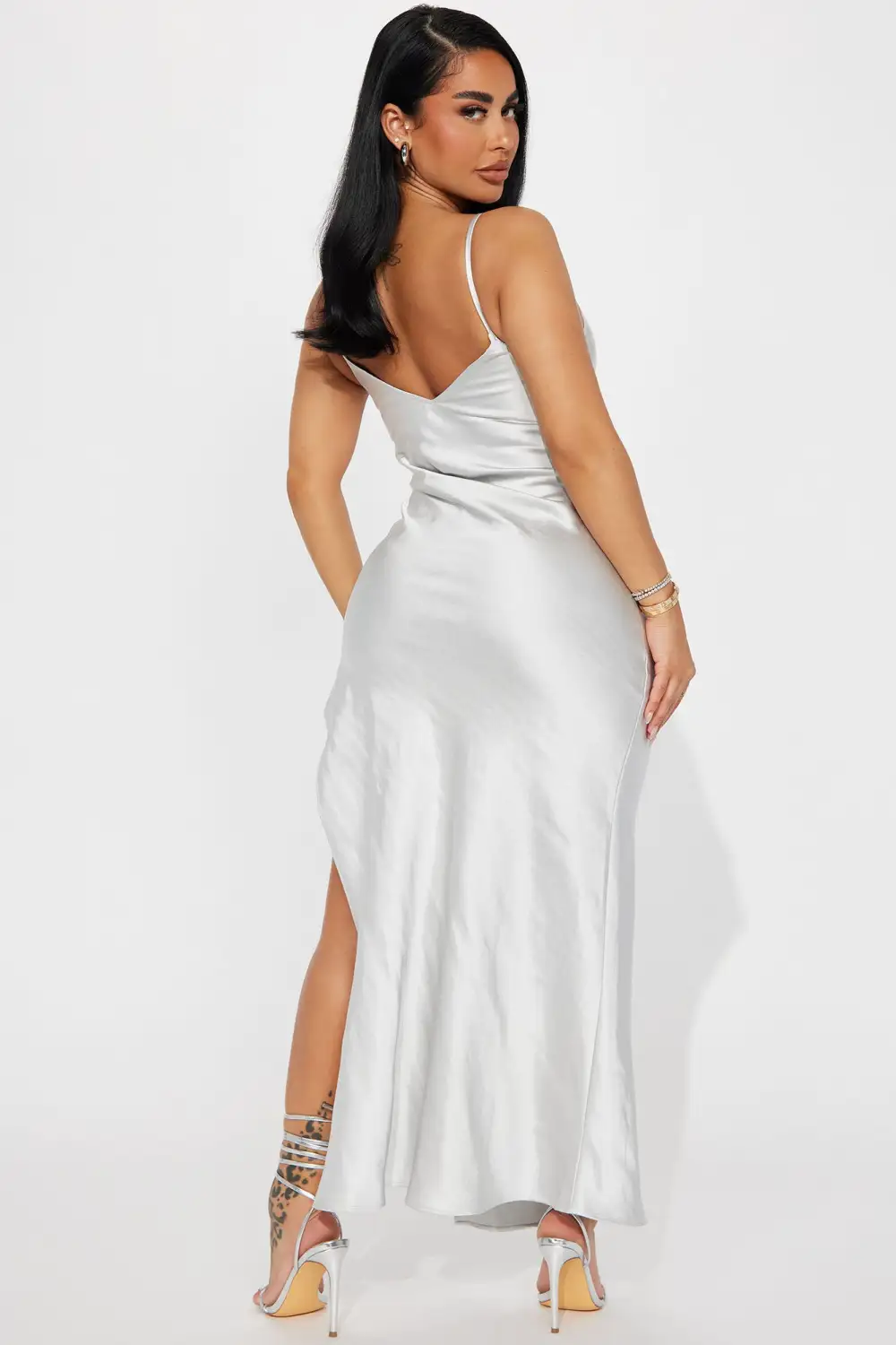 Esperanza Satin Midi Dress - Silver