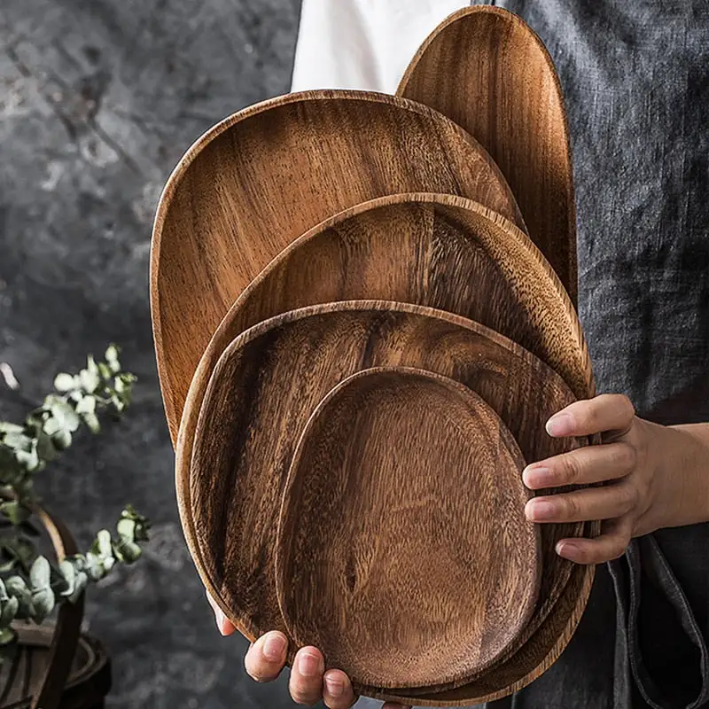 (Store Closing Sale) Wooden Irregular Oval Solid Pan Plate