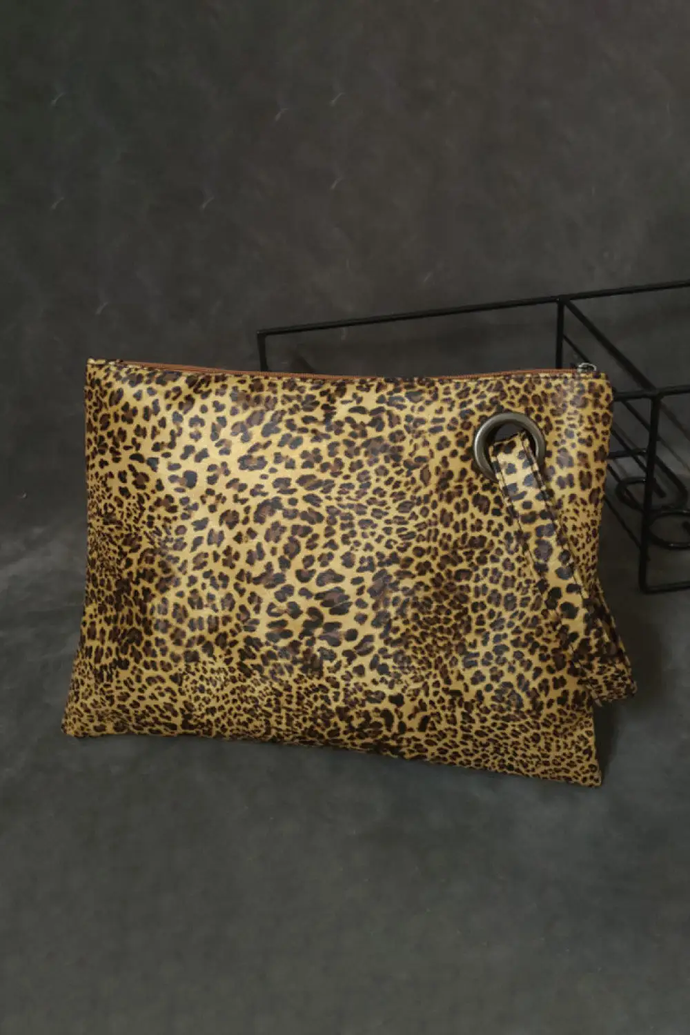 Leopard Print Faux Leather Clutch