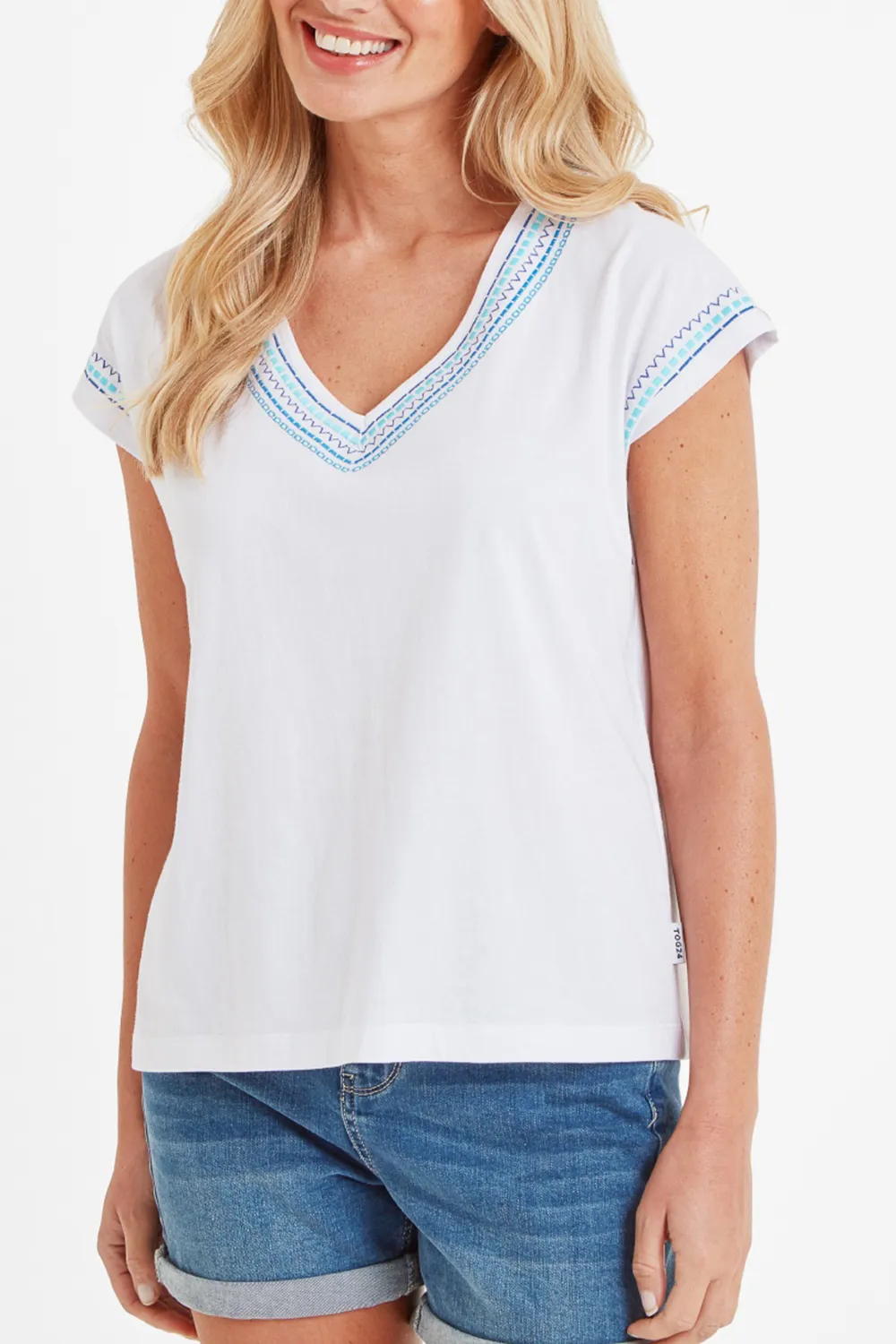 V-Neck Pure Cotton Casual Ladies Design Short Sleeves