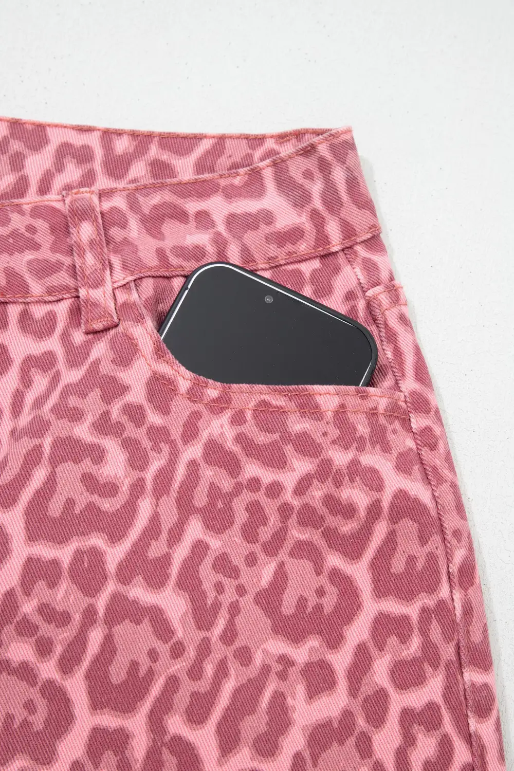 Leopard Frayed Edge Wide Leg High Waist Jeans