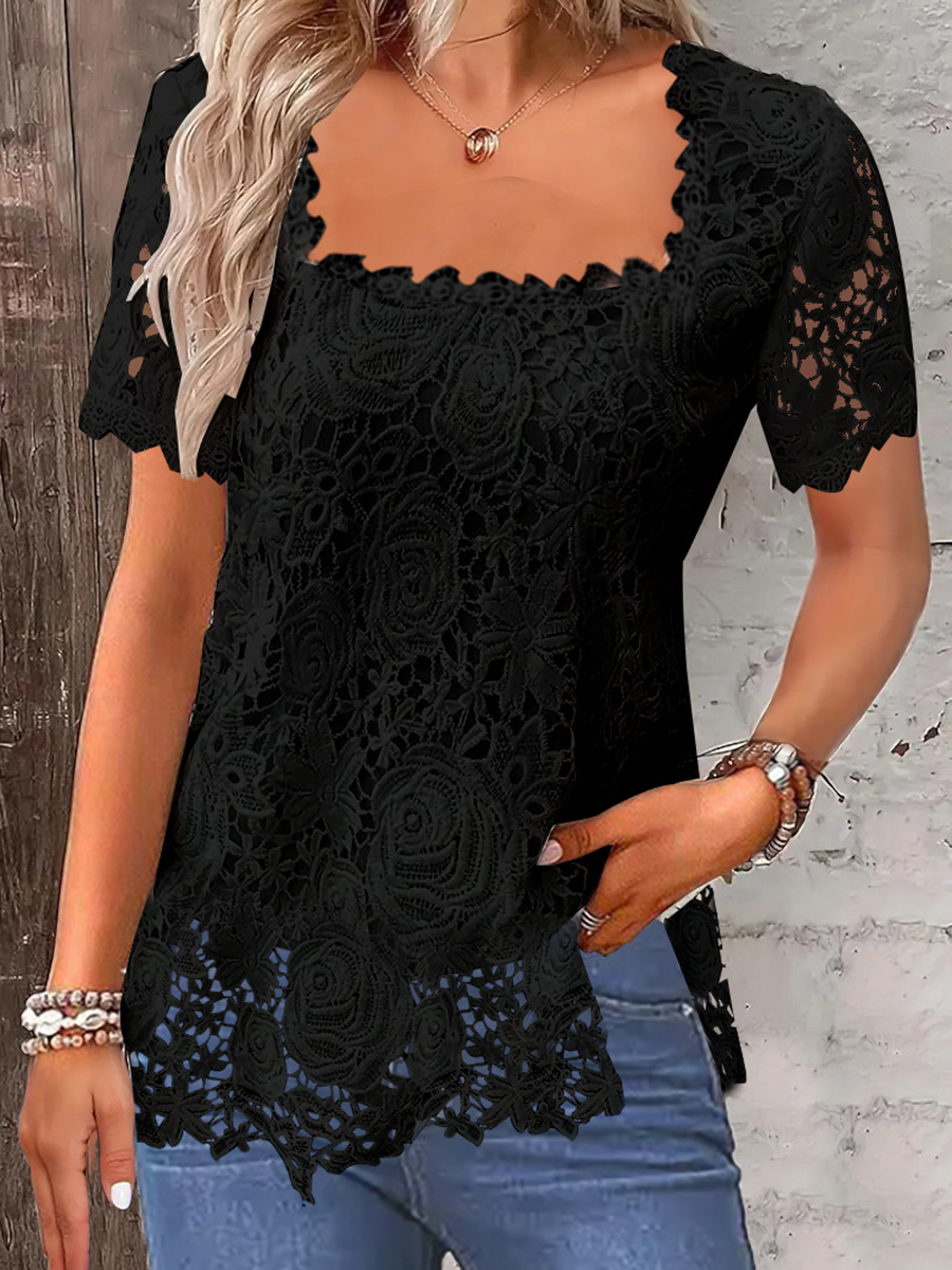 Elegant Lace Short Sleeve Top