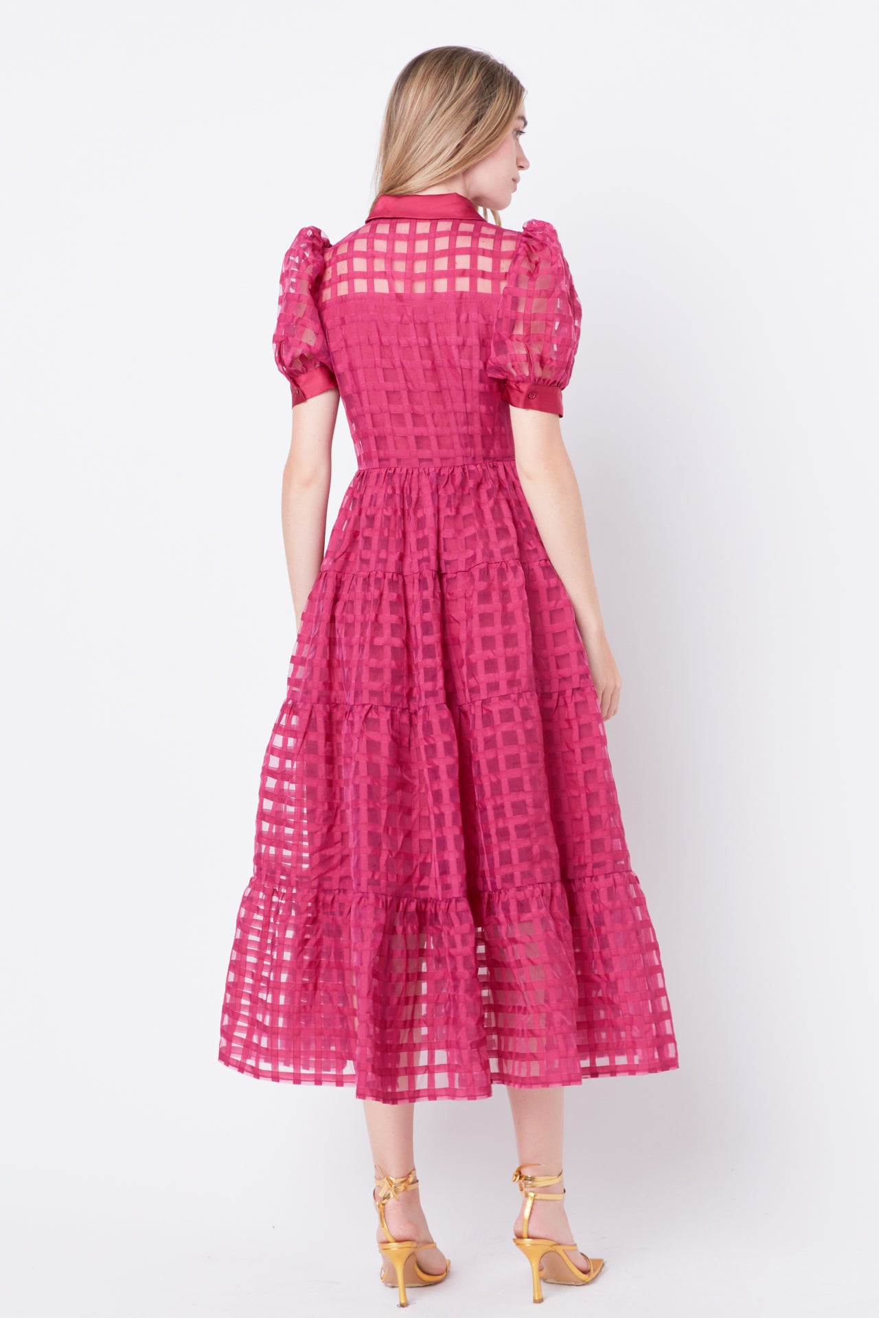 Gridded Organza Tiered Maxi Dress