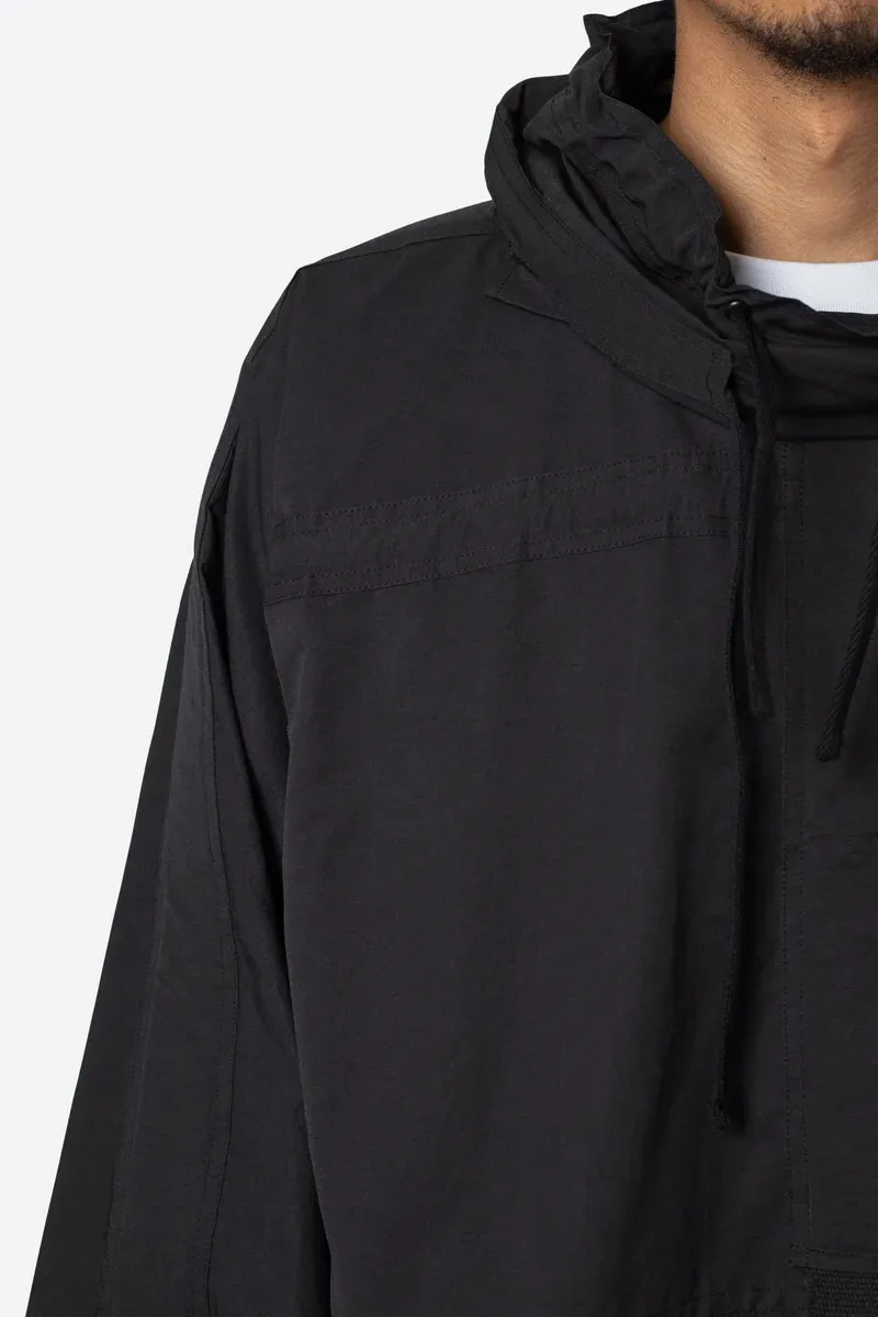JET BLACK CROP STYLE HOODED JACKET