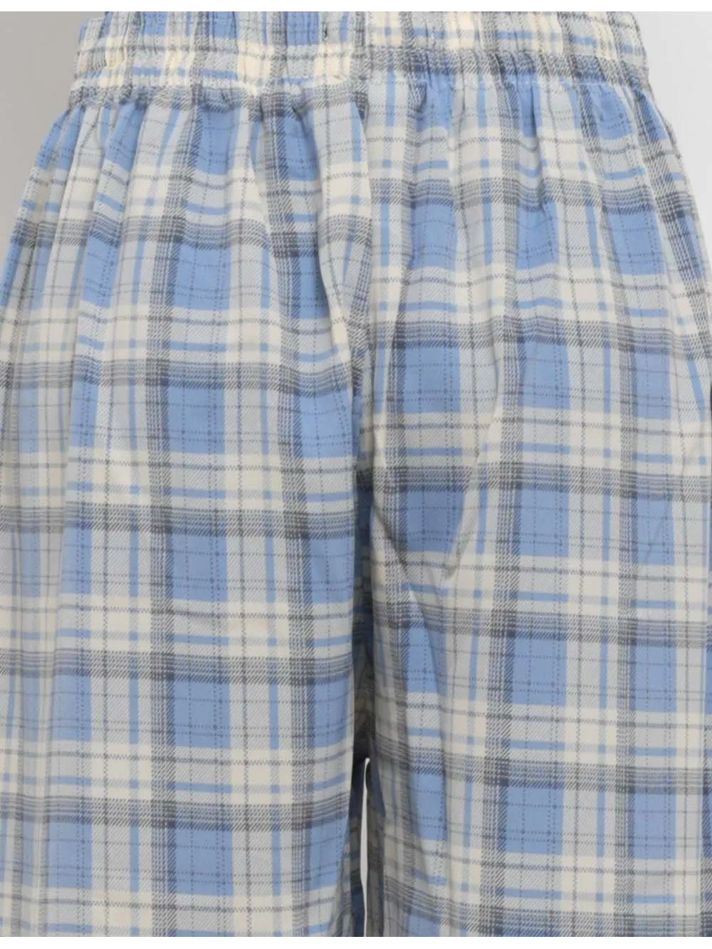 Checked Elastic Waist Drawstring Wide Leg Pants