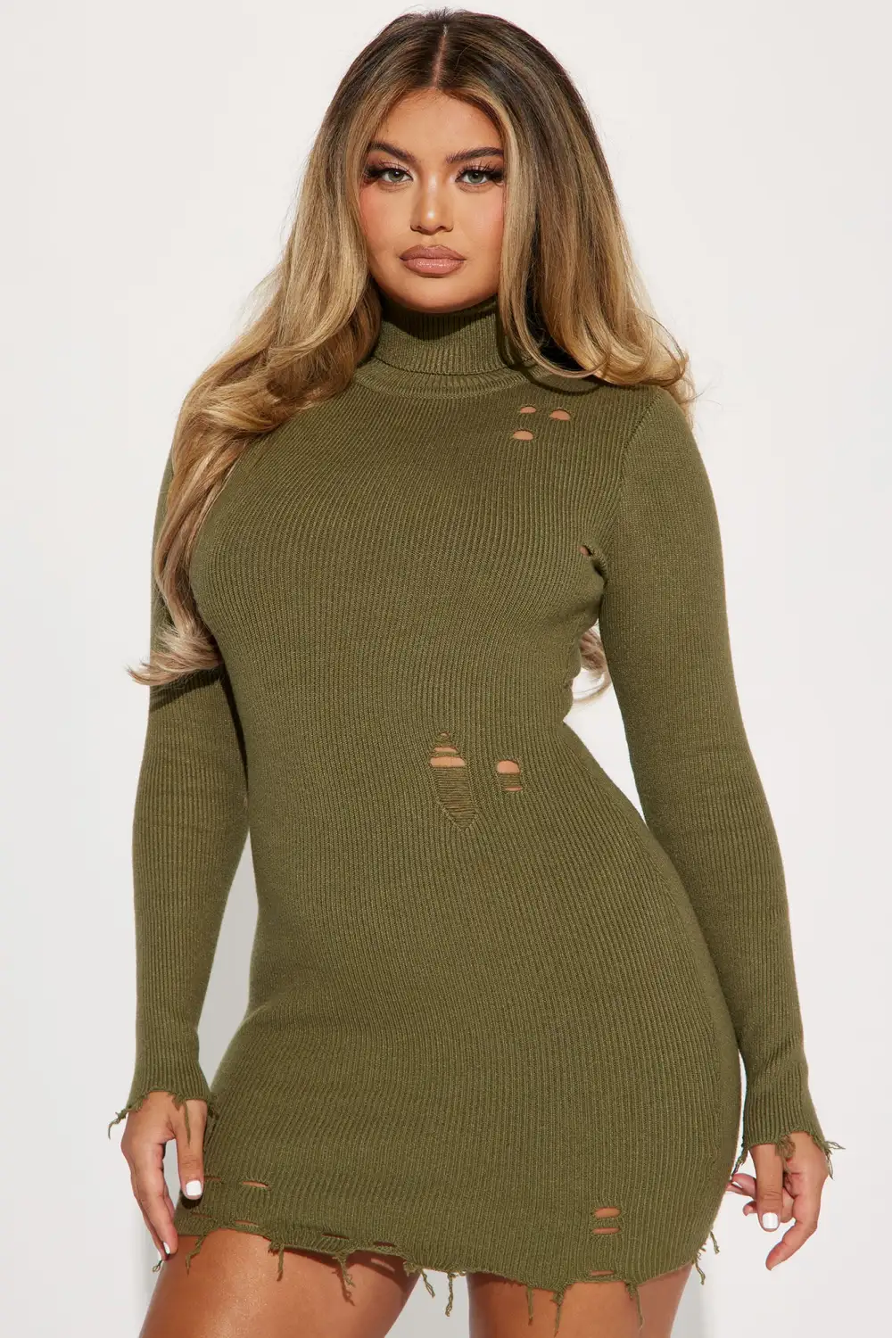 Lennox Sweater Mini Dress - Olive