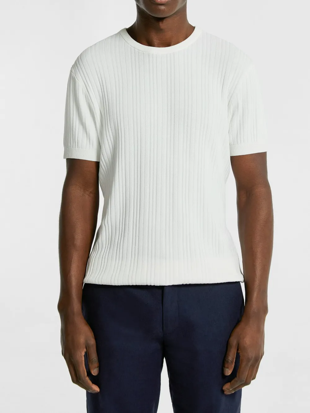 Light Weight Ribbed Knit Short Sleeve T-Shirt