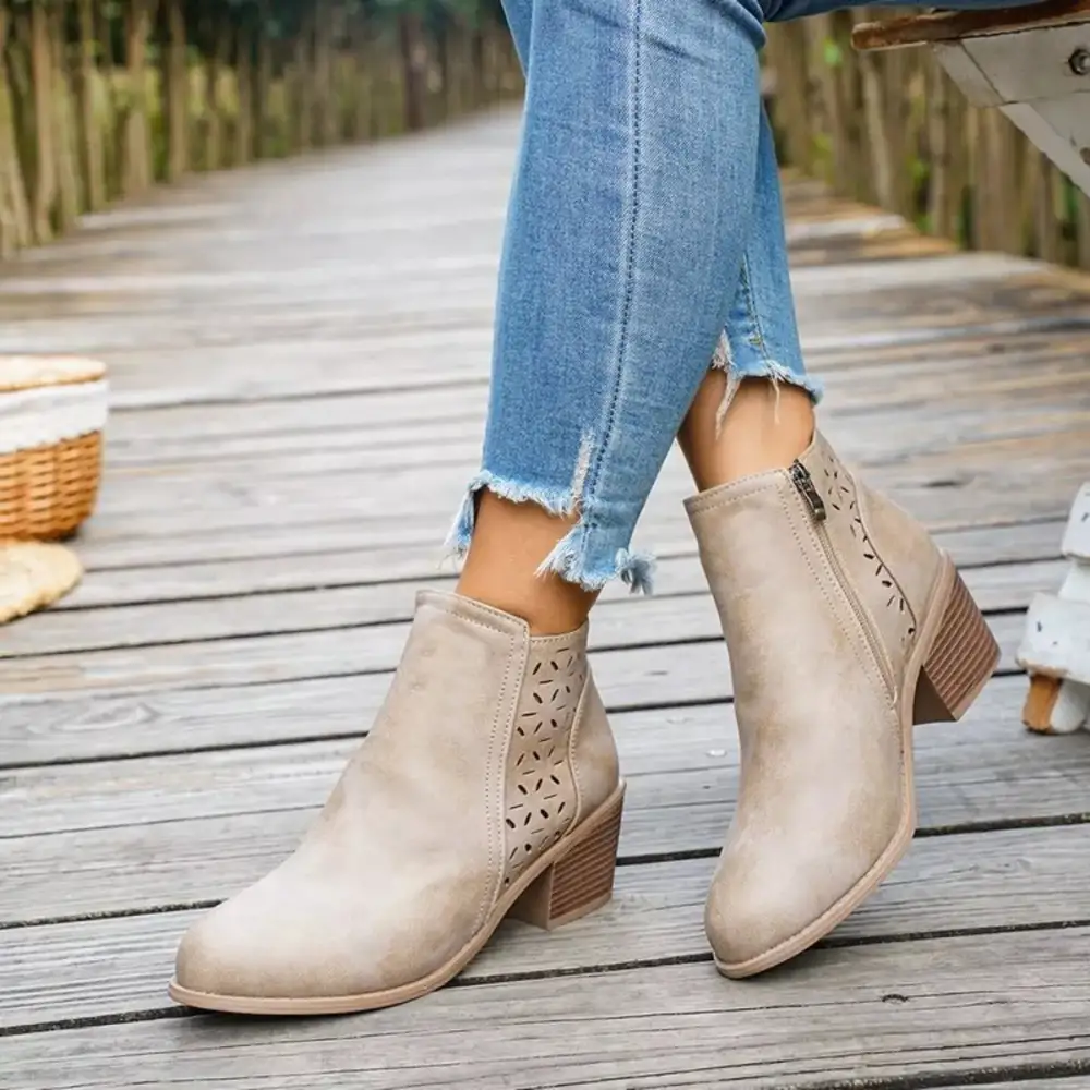 Block-Heel Ankle Boots With Cutout Detail