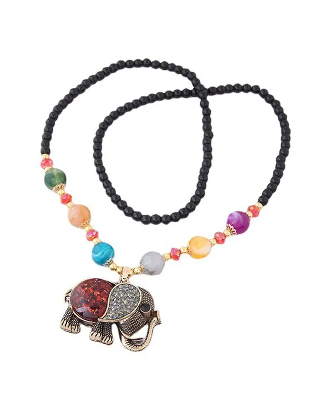 Elephant Rhinestone Beaded Sweater Necklaces