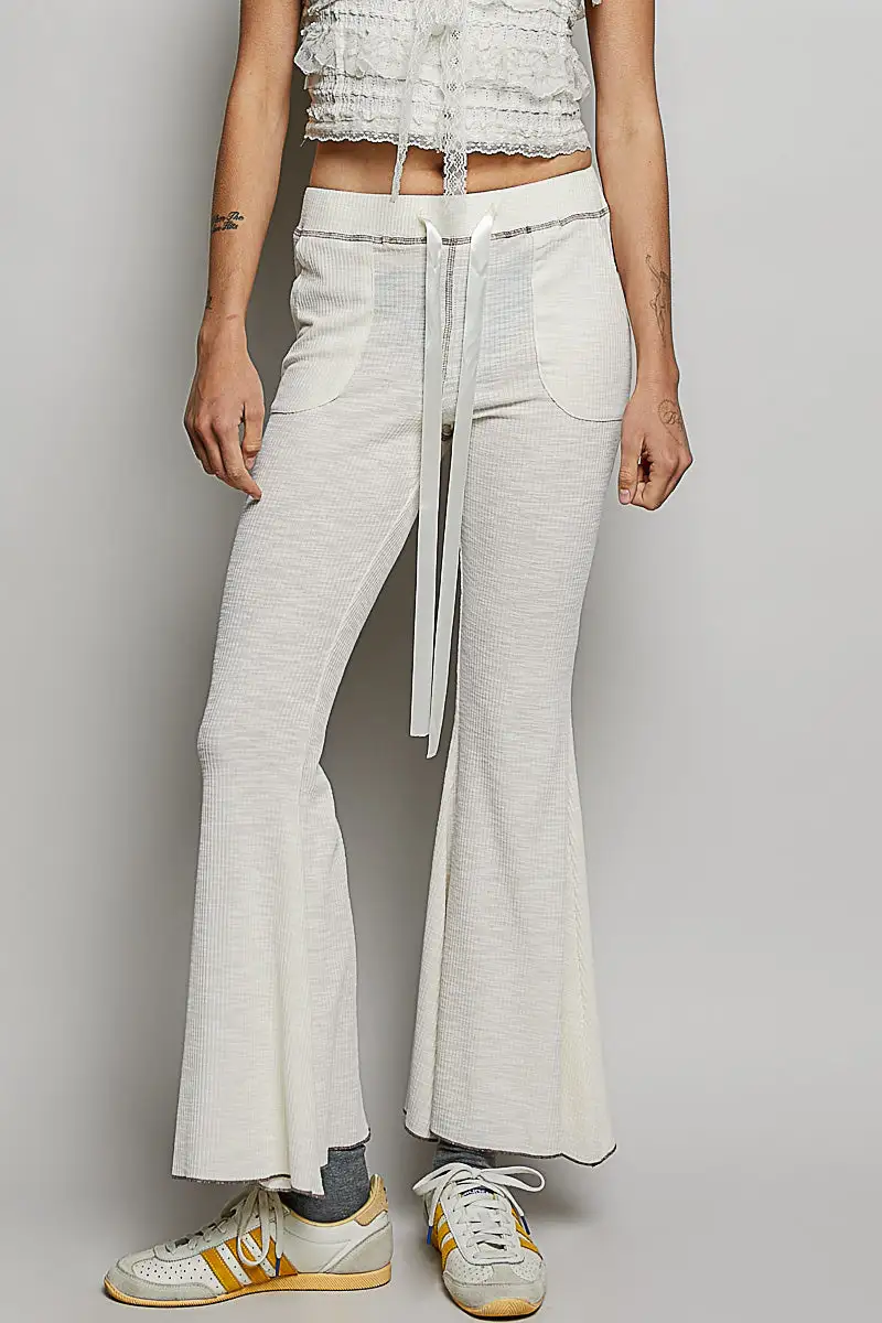Relaxed Drawstring Textured Ribbed Knit Pants