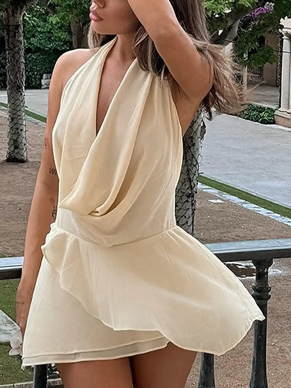 Gathered Detail Ruffle Mini Dress