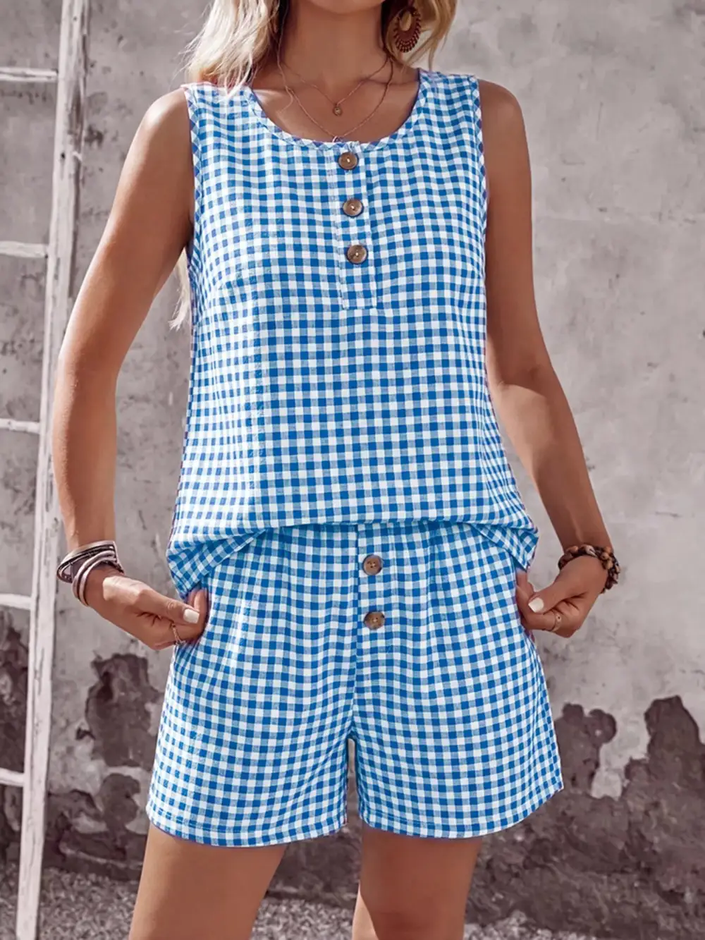 Sleeveless Gingham Jumpsuit