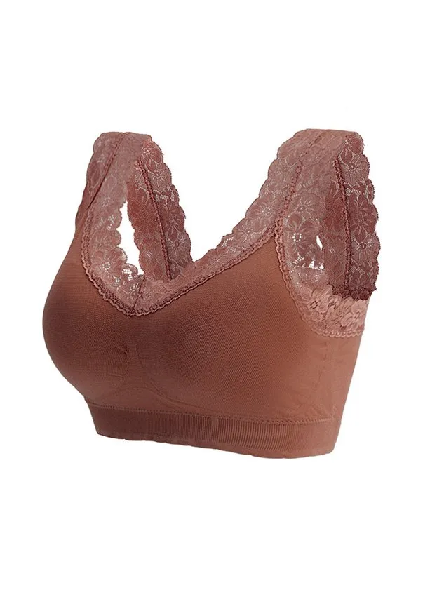 Breathable Comfortable Lace Detachable Cup Seamless  Bra