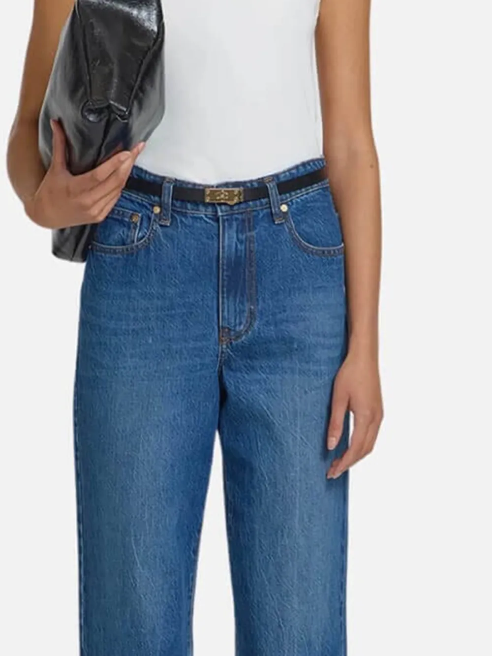 Washed Straight Jeans with Leather Patch
