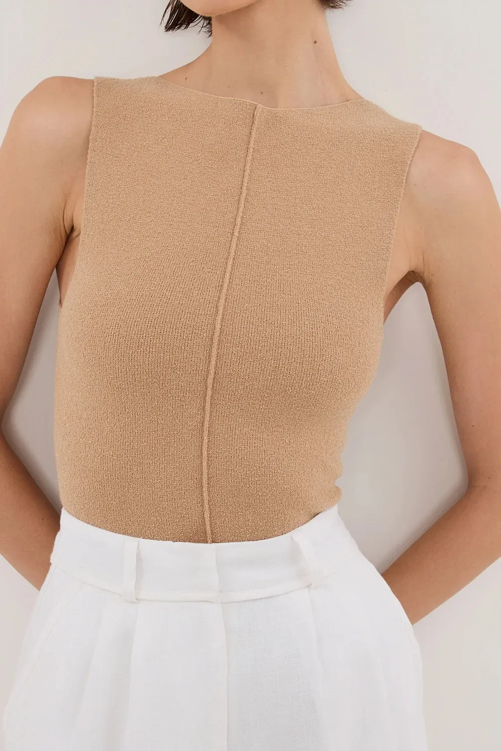 TAN BOAT NECK TOP