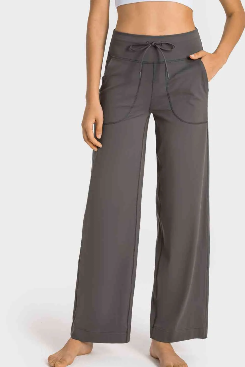 Drawstring Waist Wide Leg Sports Pants With Pocket
