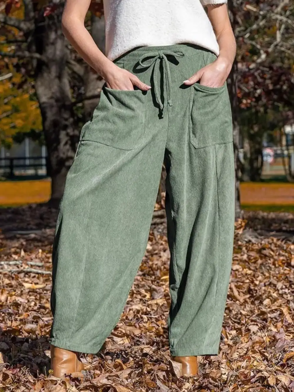 Corduroy Wide Leg Pants With Pocket