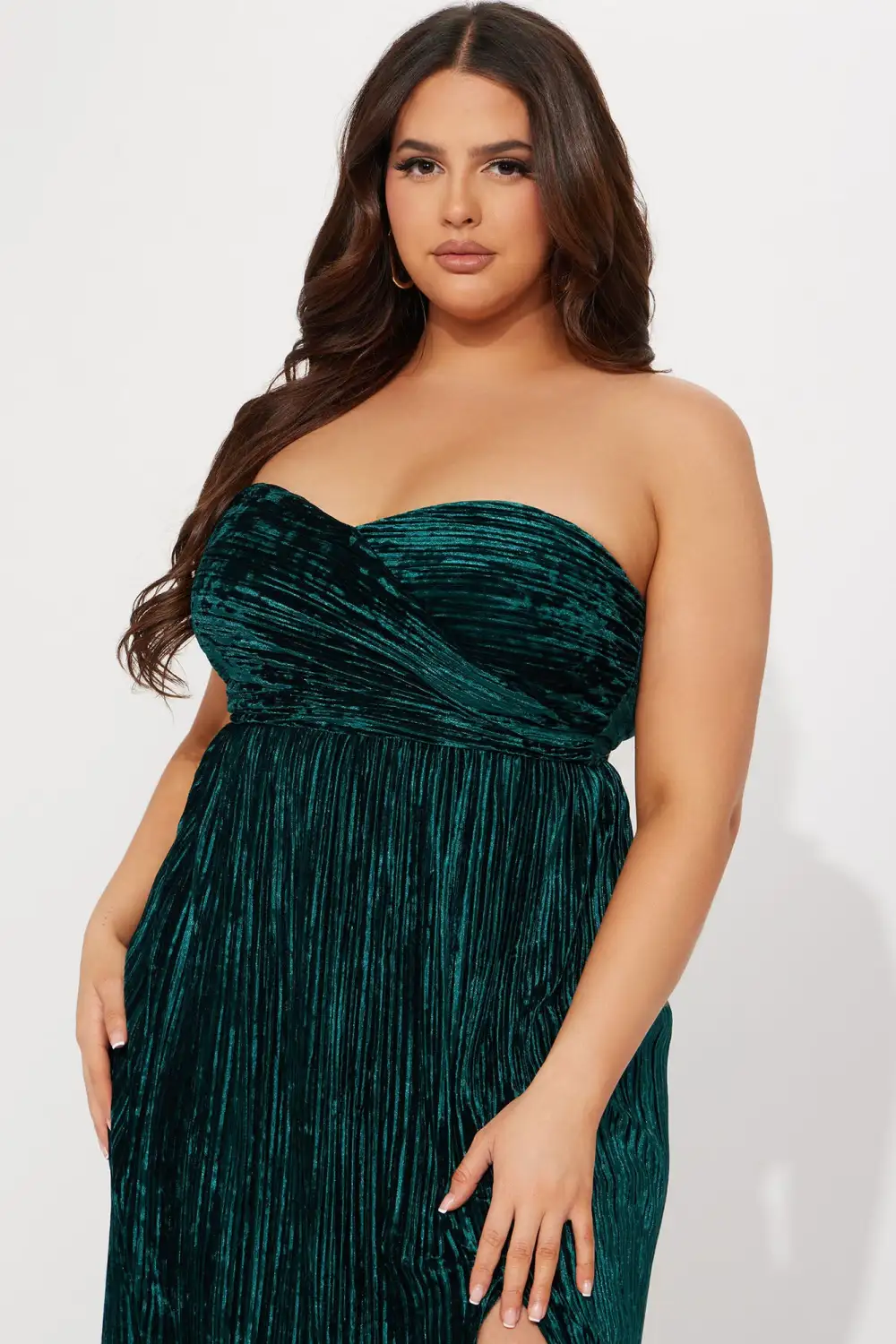 Mila Velvet Plisse Maxi Dress - Hunter