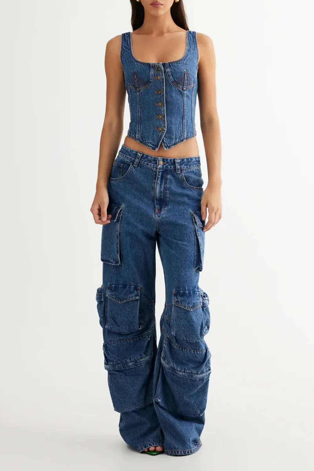Trendy Workwear Style Multi-Pocket Jeans