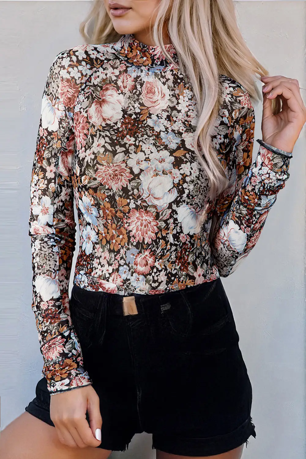 Floral Mesh Long Sleeve Blouse