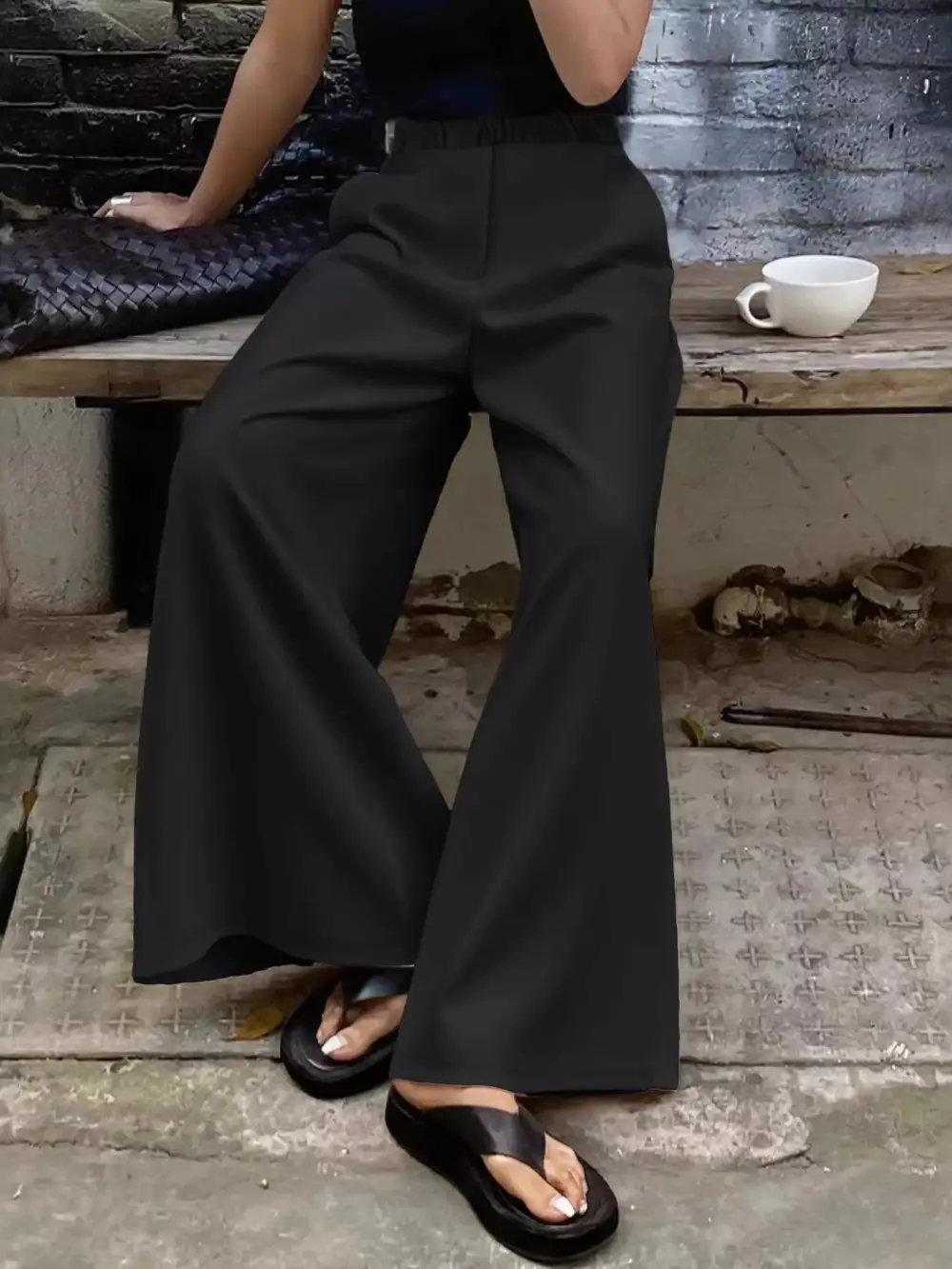 Everyday Elastic Waist Wide Leg Pants