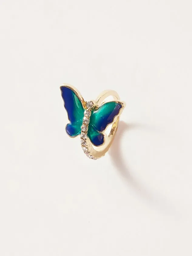 Rhinestone Butterfly Ring