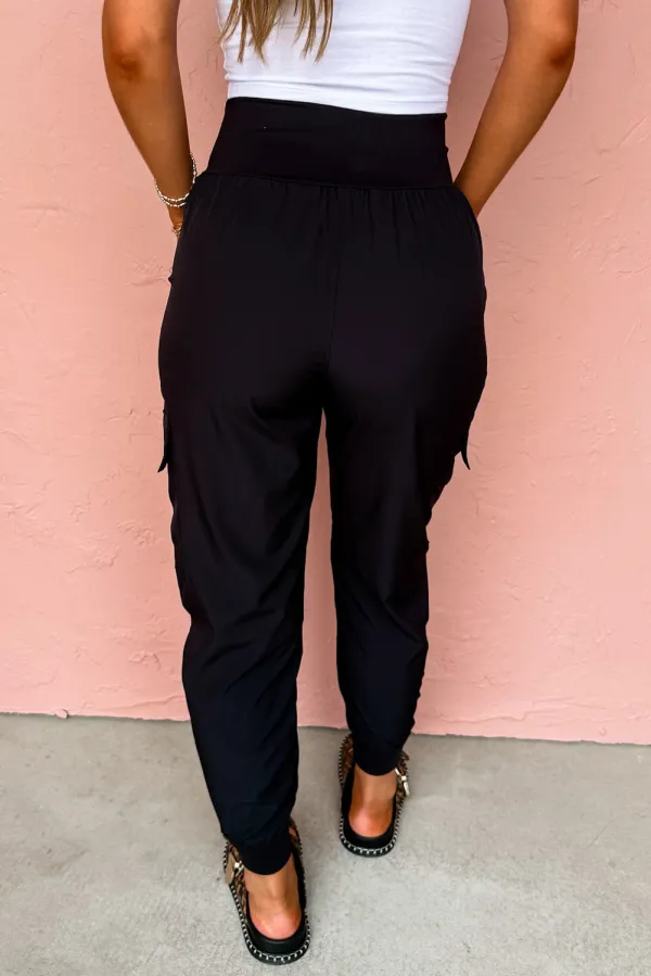 Elastic High Rise Pocketed Cargo Jogger Pants