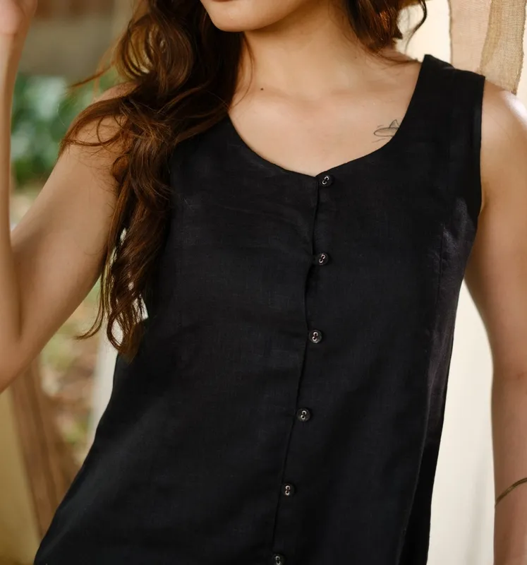Black Linen Mini Dress