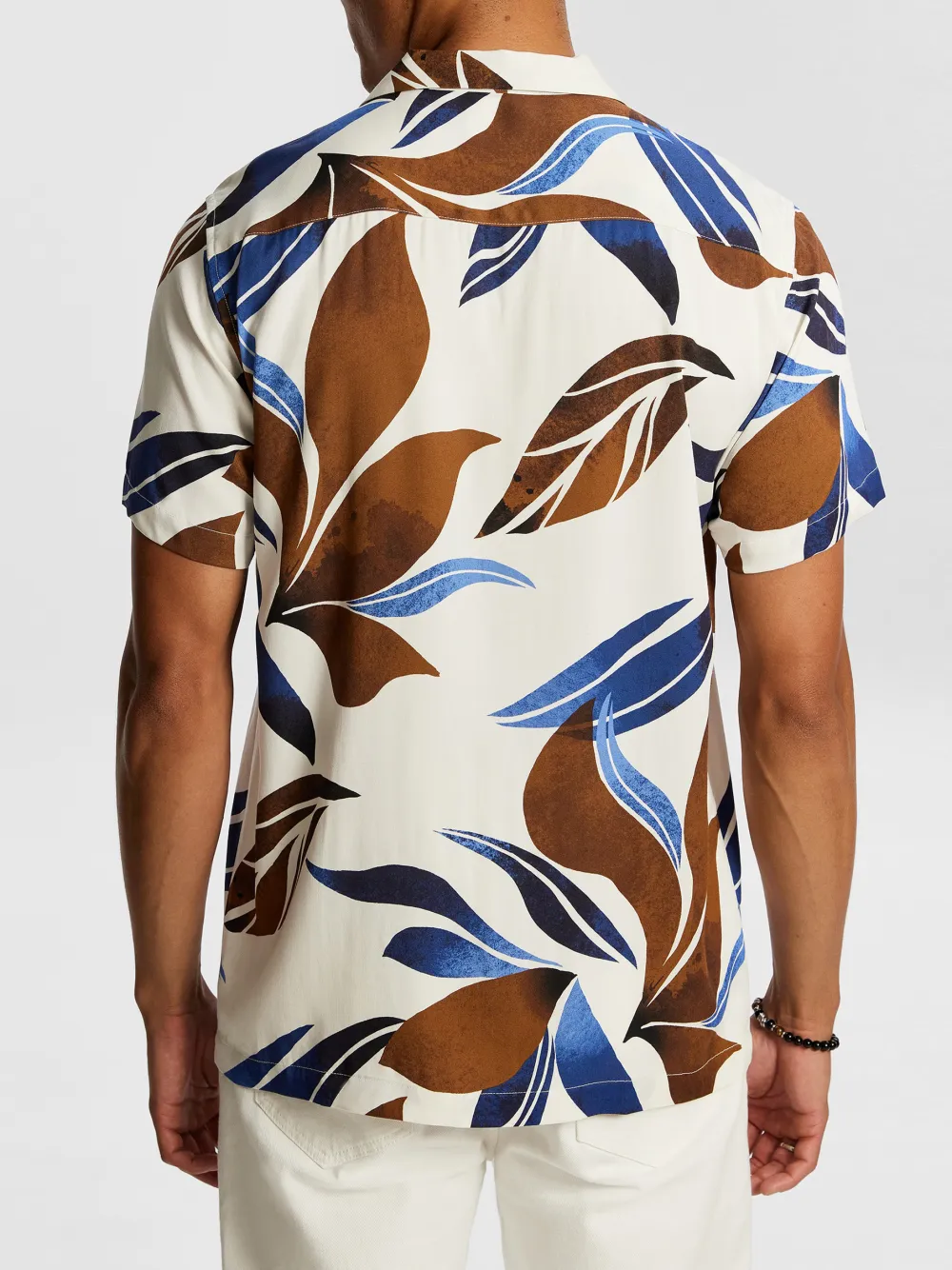 Brown And Blue Floral Print Short Sleeve Shirt
