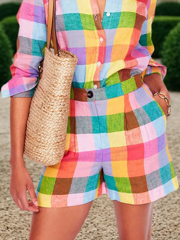 Losse Broek Met Wijde Pijpen Elasticiteit En Regenboogruit