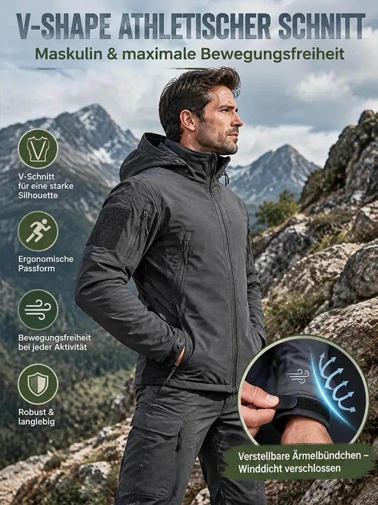 Men's Softshell Jacket Set Windproof Water-Resistant Fleece-Lined Durable
