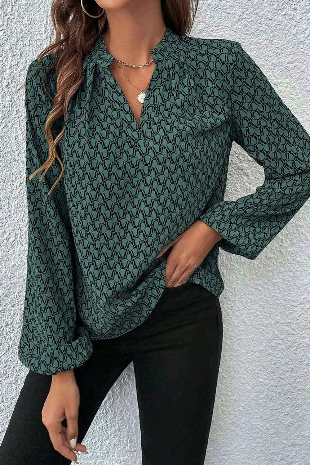 Puff Sleeve Geometric Blouse