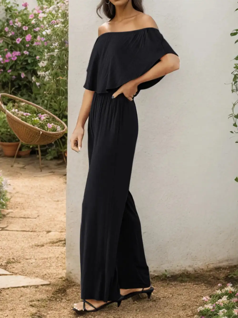 Off Shoulder Wide Leg Jumpsuit
