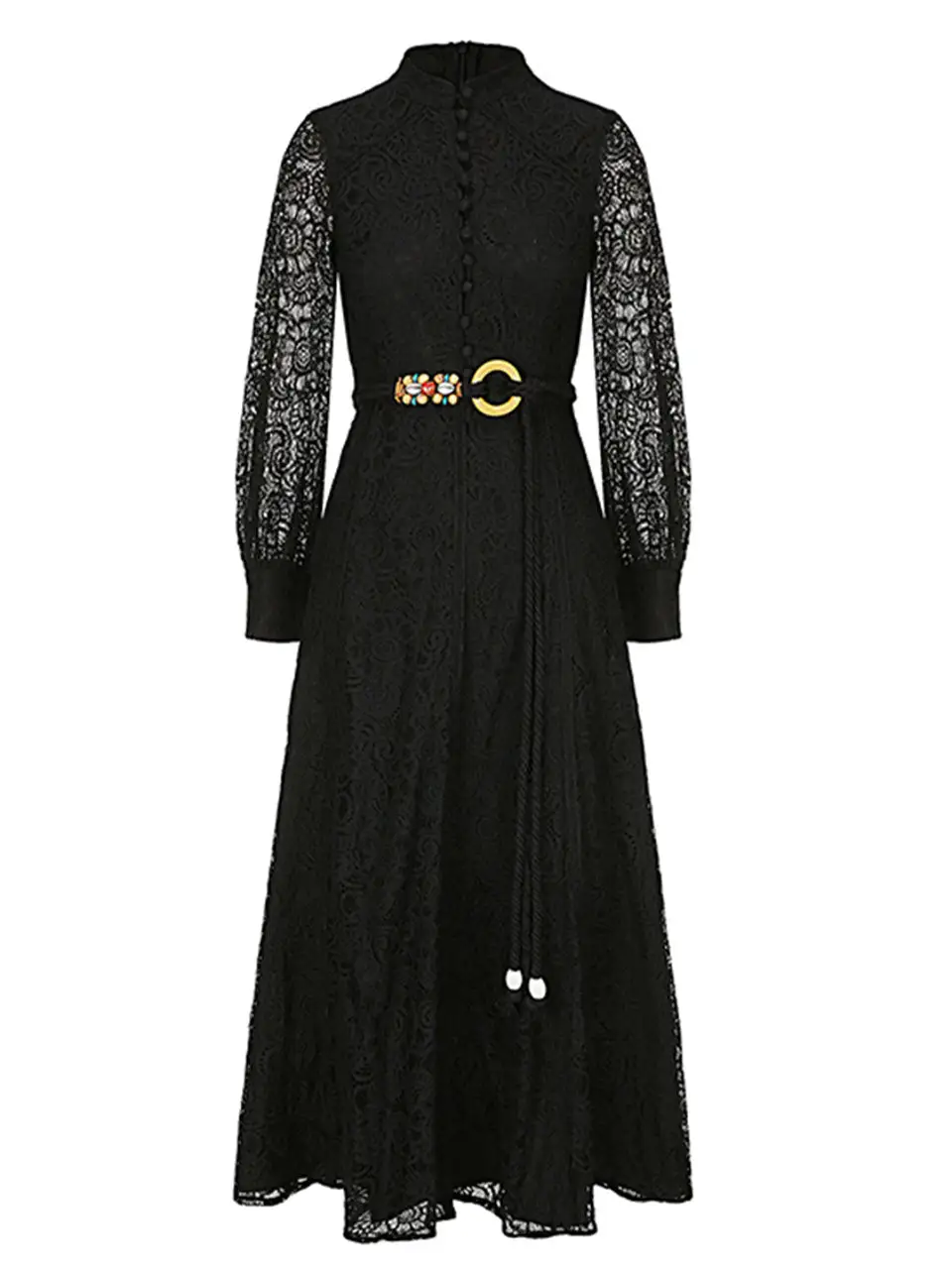 Lace Edwardian Stand Collar Maxi Dress